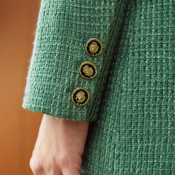 TRENDS BLAZER MOTF PREMIUM TWEED VISCOSE-BLEND BLAZER GREEN Size S - Picture 2 of 12